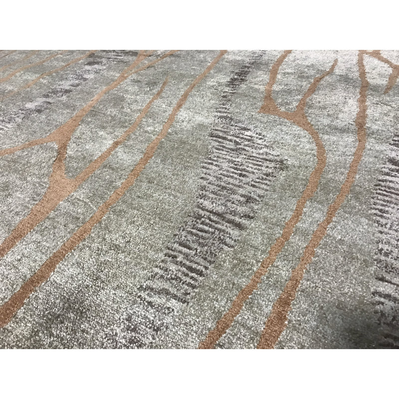 One-of-a-Kind Himalayan Abstract Hand-Knotted 4'10" x 7'9" Gray Area Rug