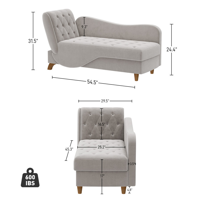 Pink and Gray Velvet Upholstered Chaise Lounge with Storage