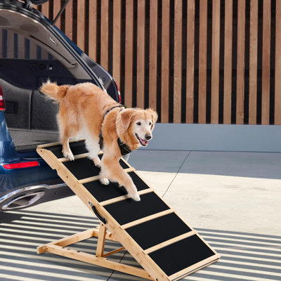 Rampe réglable pour chien, rampe pliable pour lit, canapé, voiture avec poignée portative, 12 à 23 pouces de hauteur réglable à 4 niveaux, surface antidérapante de 17 po pour les petits et grands chiens jusqu'à 120 lb