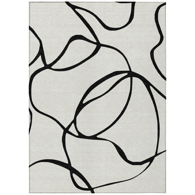 Tapis intérieur lavable abstrait 8 pi x 10 pi blanc