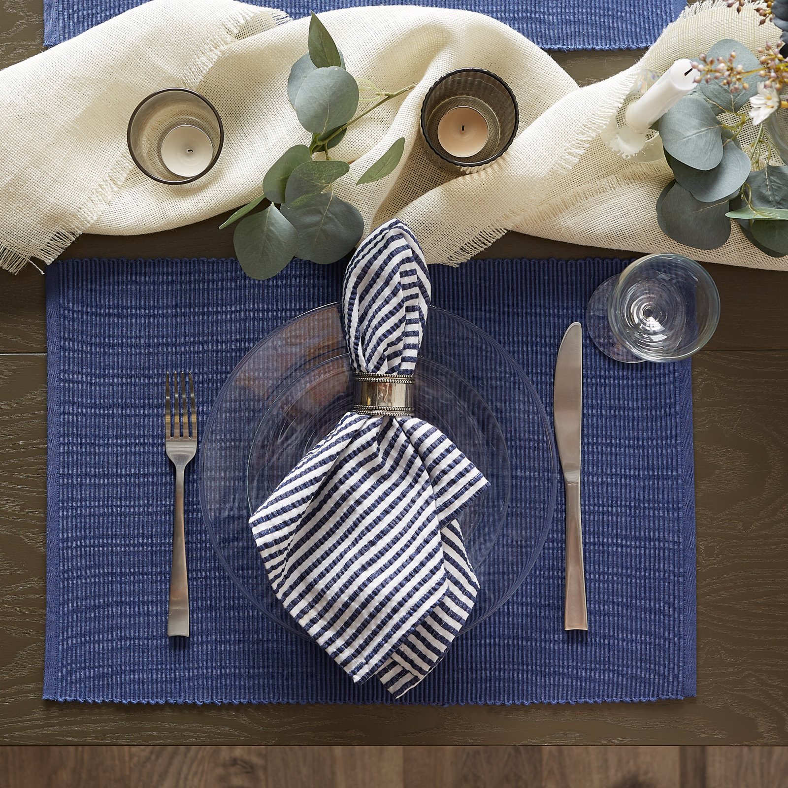 Pumpkin Spice 6 Piece Cotton Placemat Set, Blue