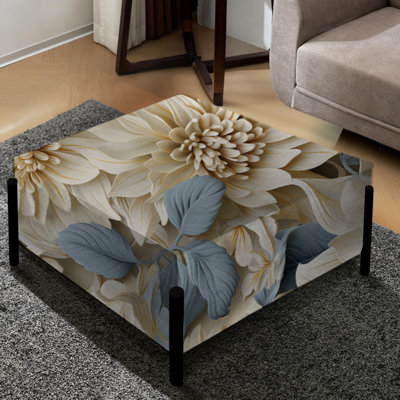 White Mandalas Chrysanthemum Boho Pattern - Floral Large Square Ottoman
