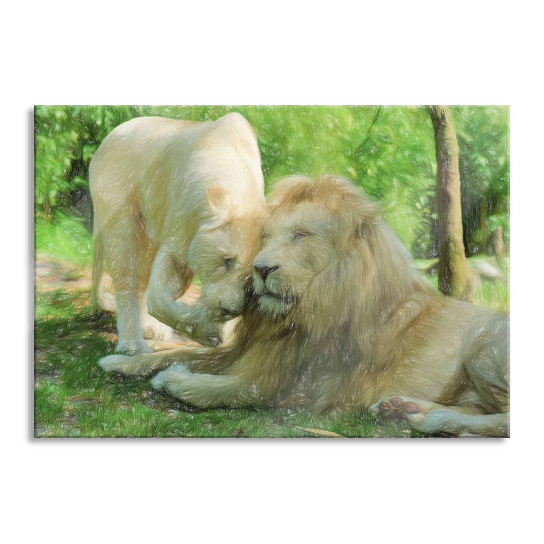 Glasbild Lion Couple in Love