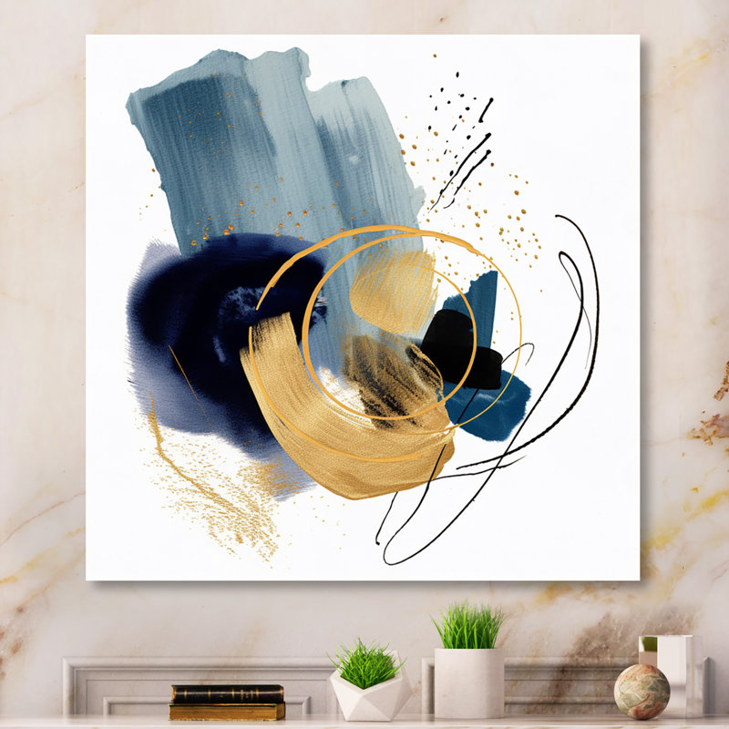 Paysage de coups bleu foncé et or V, Toile tendue, 36" H x 36" W
