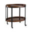Chariot-bar ovale en noyer foncé à 2 tablettes avec structure en métal noir et verre trempé brun