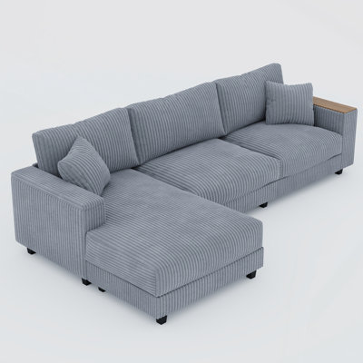 114.5'' Corduroy L-Shaped Sectional Couch with Reversible Chaise, Hidden Storage, and 2 Pillows for Living Room Comfort