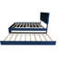 Grand lit moderne en velours avec lit gigogne double et 2 tiroirs de rangement - Bleu