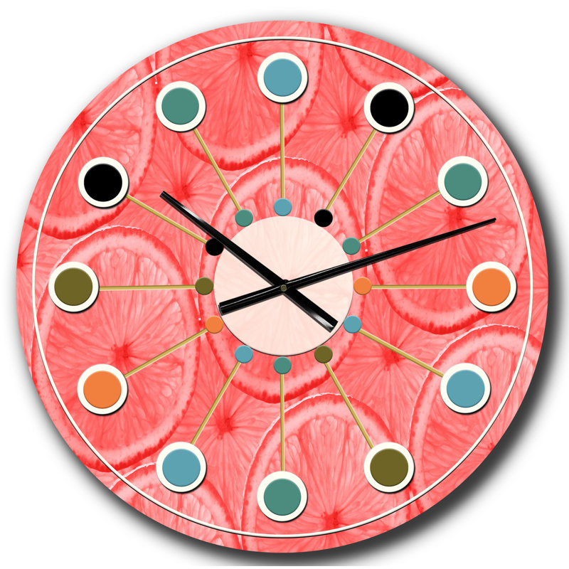 Horloge murale Coral Grapefruit Slices - Mid-Century, Grand