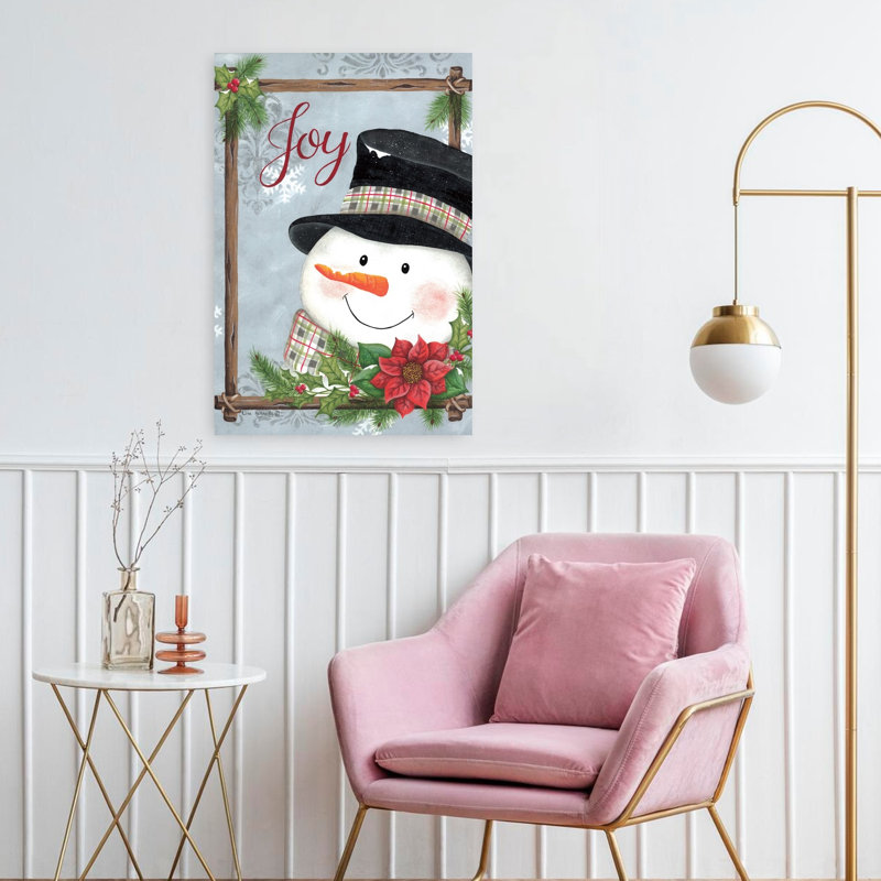 Bonhomme de neige encadré, art contemporain de fleurs de poinsettia, H 24 po x l 16 po