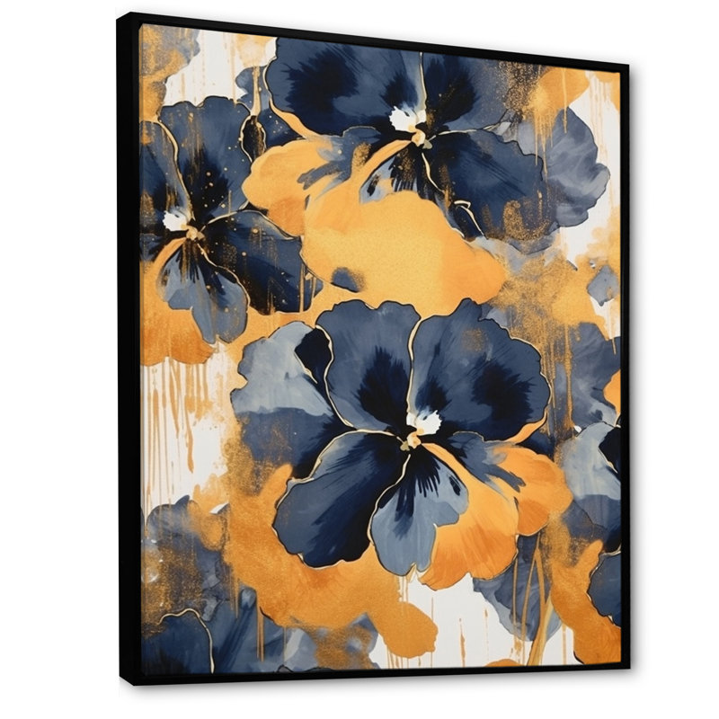 «Black and Yellow Minimalisme Pansies II», reproduction sur toile, Cadre flottant noir, H 40 po x l 30 po x P 1,5 po