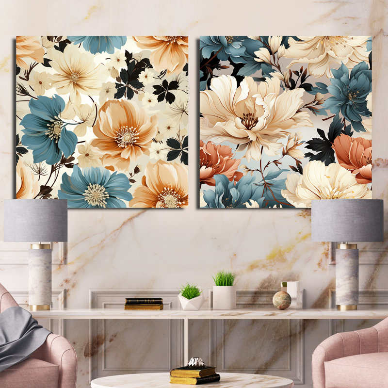 Gardiner - Ensemble de 2 collages carrés floraux, Toile tendue, H 30 po x l 61 po