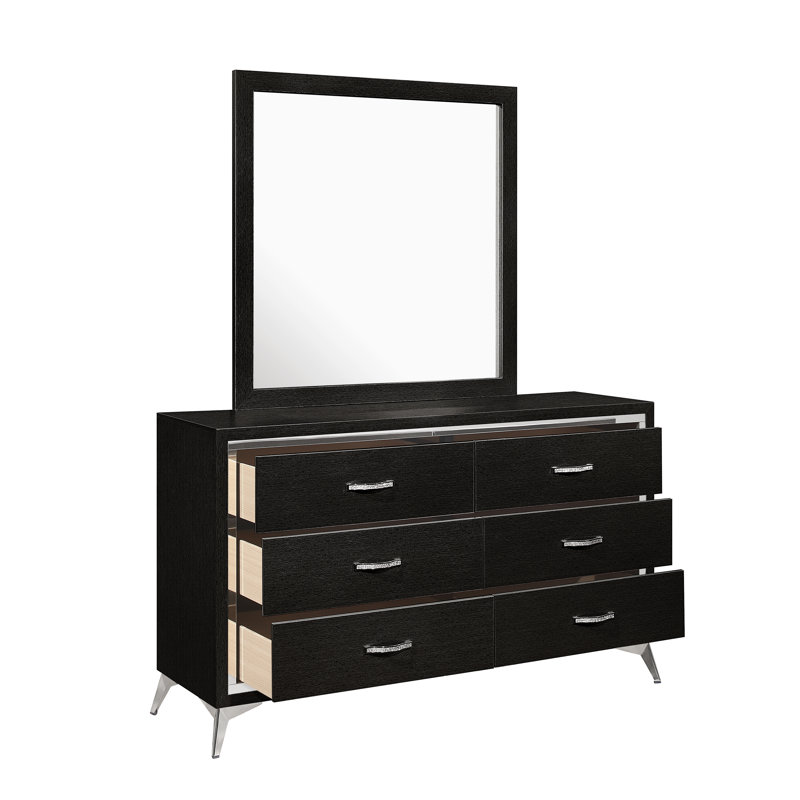 Maxo 58.4'' W 6 - Drawer Dresser, Black