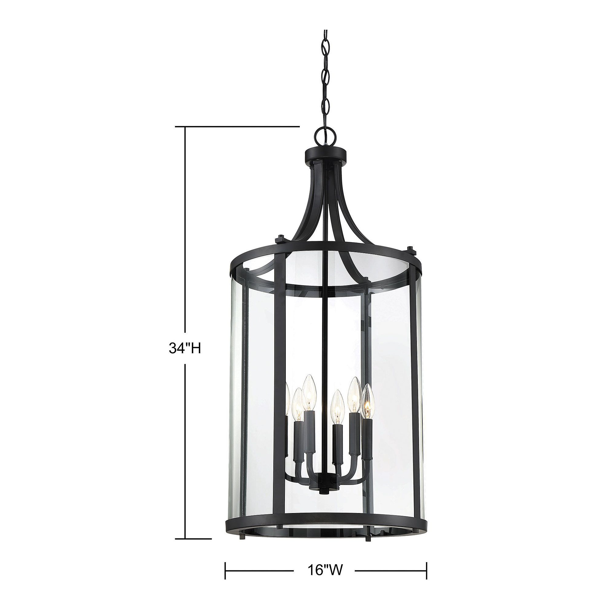 Wayland Dimmable Lantern Chandelier, 34" H x 16" W x 16" D, 6 Lights, Black