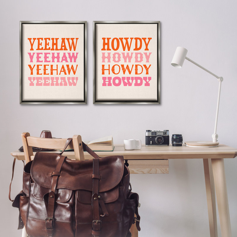 "Yeehaw And Howdy Typographie" par Victoria Barnes, 2 pièces sur toile, Cadre flottant gris lustré, H 31 po x l 25 po