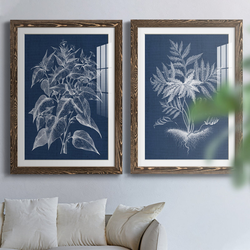 «Foliage Chintz II», reproduction encadrée - prêt à accrocher, H 37,5 po x l 55 po x P 1,5 po, Papier, cadre noyer, Blanc