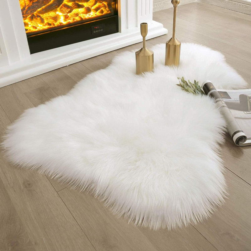 Ashler Faux Fur Rug, Fluffy White Small Sheepskin Rug, Ultra Soft Mat, Machine Washable Shag Mats, Nursery Throw For Bed, Living, Kids Room