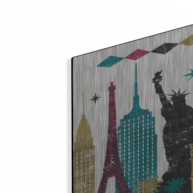 Art mural en métal Winston Porter «Las Vegas Skyline» par Michael Mullan, H 16 po x l 48 po