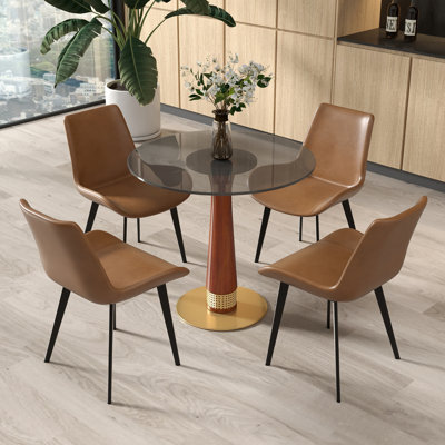 Petite table de conférence moderne en verre avec base en bois massif