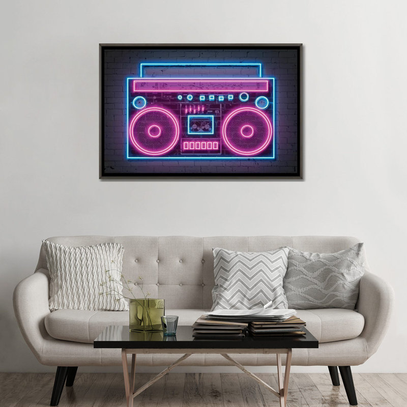 Reproduction d’art graphique « Boombox Neon » par octave Mielu, Pas de tapis, H 32 po x l 48 po x 1,5 po