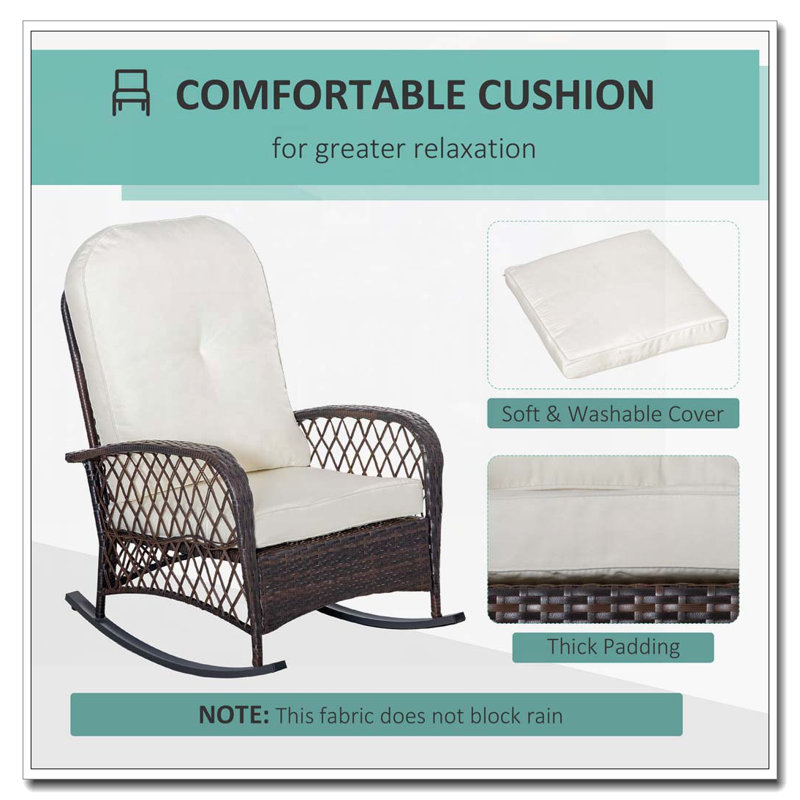 Chaise berçante d'extérieur en osier et rotin, Blanc, crème