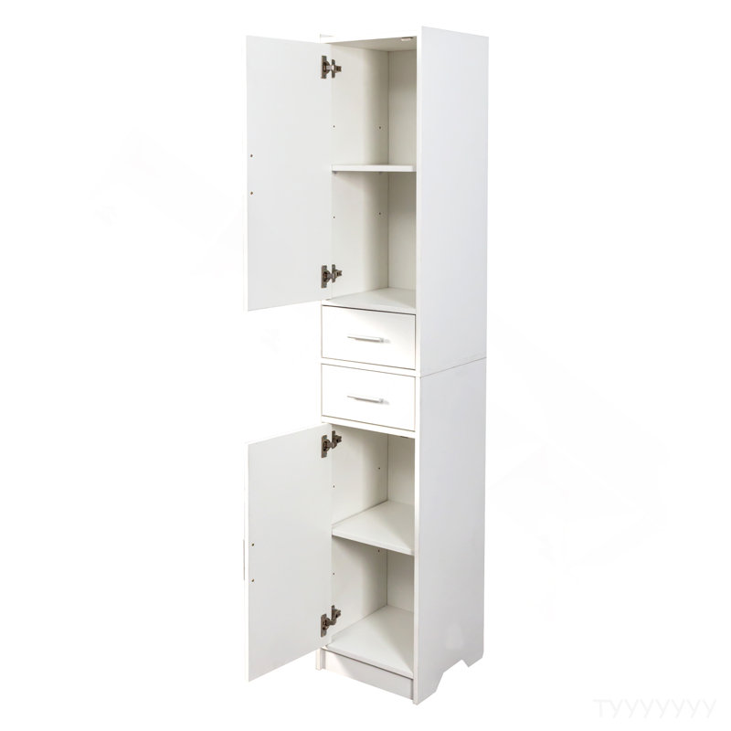70.87" H Tall Bathroom Storage Cabinet With 2 Doors And 2 Drawer, Narrow Storage Unit, Adjustable Shelves, Floor Cabinet For Bathroom, Living Room, Entryway, Kitchen, White