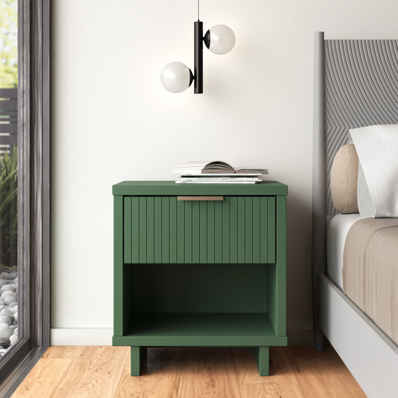 Table de chevet moderne en bois massif à 1 tiroir l 18 po Granville, Vert sauge