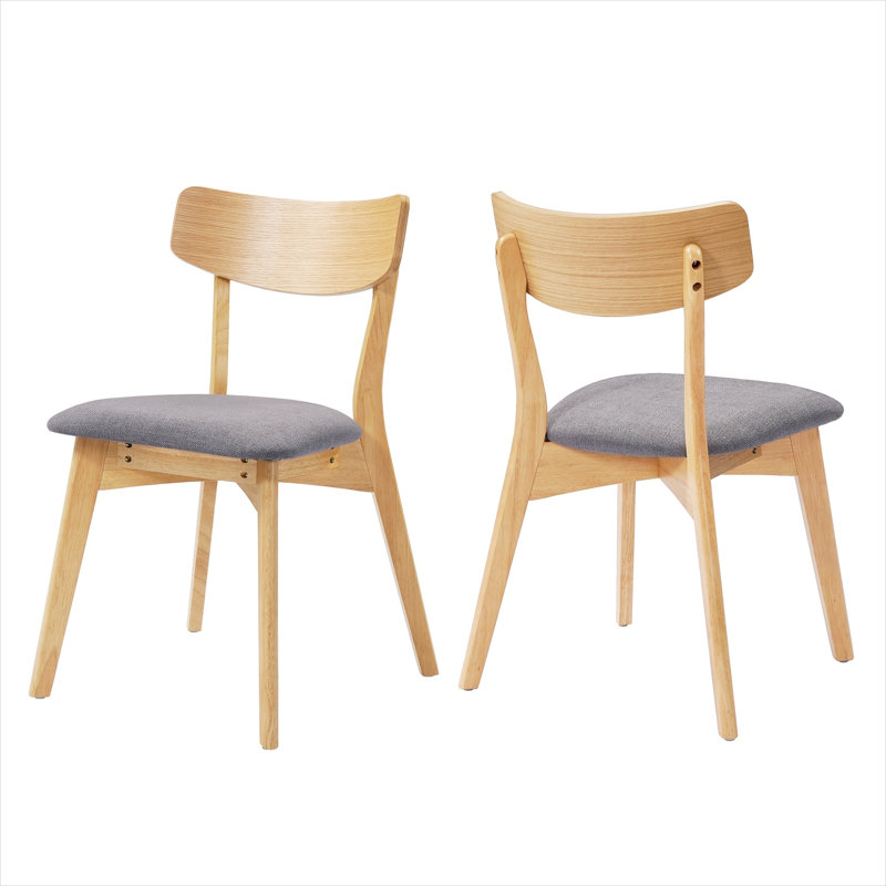 Ensemble de 2 chaises d'appoint rembourrées, cadre Mid-Century moderne, structure en bois d'hévéa massif, siège en tissu, gris neutre, pieds en bois naturel, 20,25 po x 20,25 po x 31,5 po