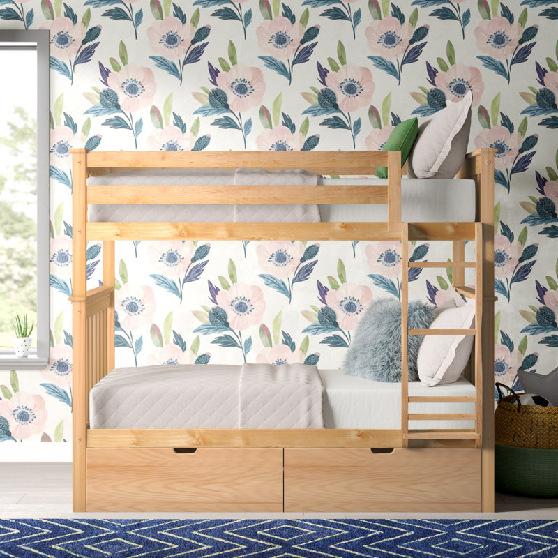Absecon Kids Twin Over Twin Bunk Bed with Drawers, Natural