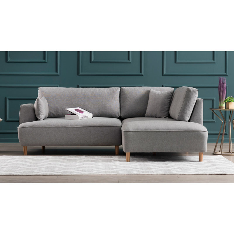 93" Wide Sofa & Chaise, Light Gray 100% Polyester, Right Hand Facing