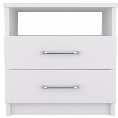 Nightstand (Bedside Side Table), End Table, Side Table Superior Top, Two Drawers, One Shelf