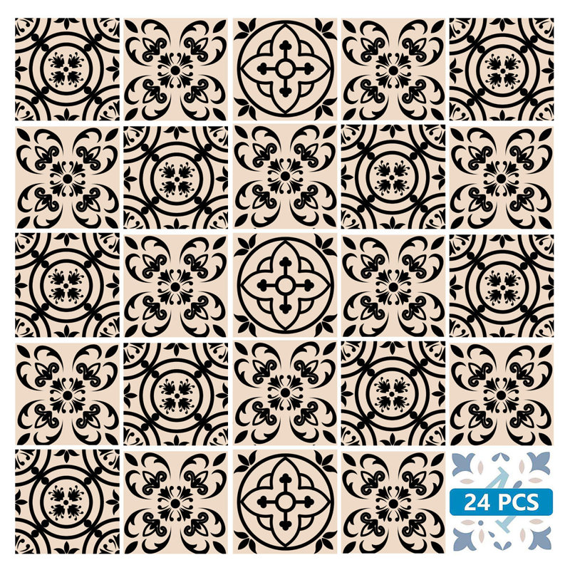 Carreaux amovibles 12 po x 12 po en mosaïque crème et noire