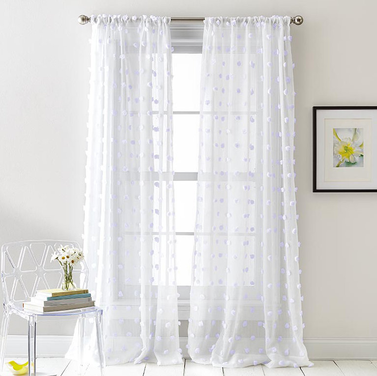Ella Sheer Curtain Pair, White, 96" L