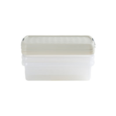 Wham Clip 3x 7L Rectangular Plastic Storage Boxes with Secure Clip Lock Lids. L:39 x W:24 x H:10.5cm Clear/Green Milieu/Stone