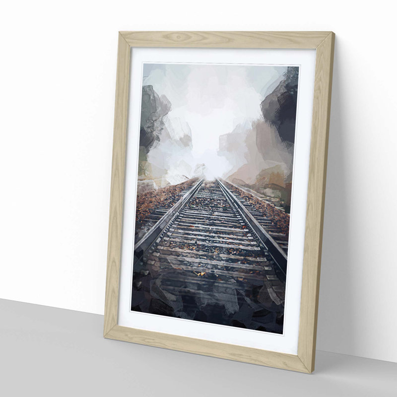 Train Tracks in the Mist in Abstract - Framed Print, Oak, 91cm H x 60cm W x 2cm D
