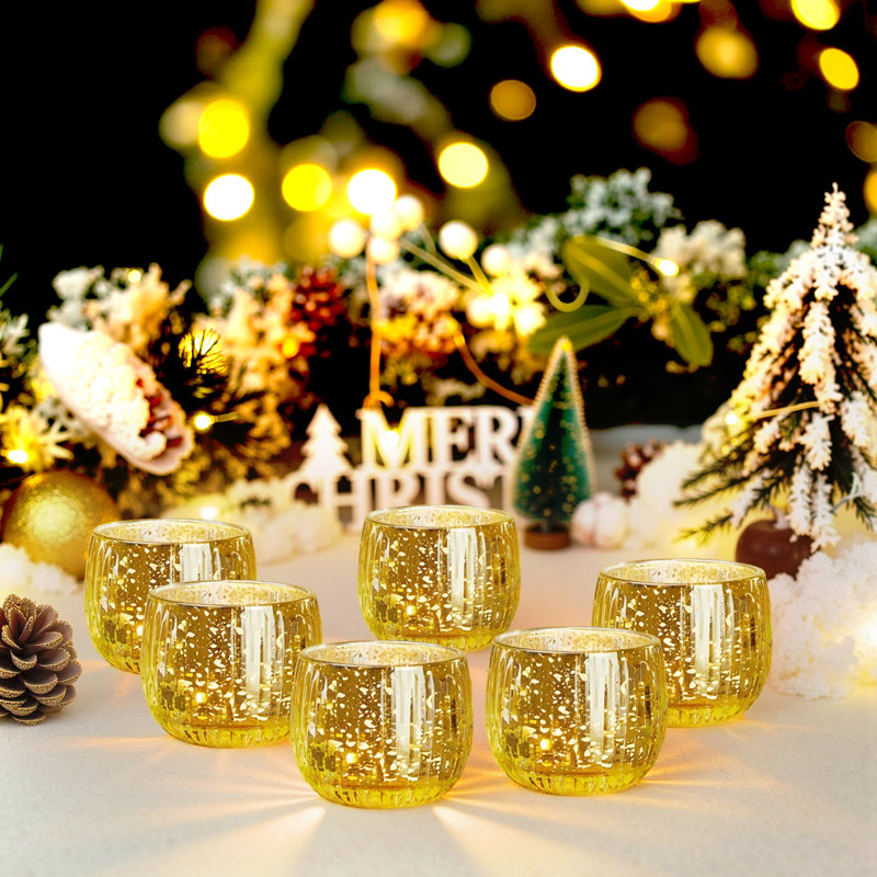 Votive Gold Glass Tea Light Holders (6 Packs)