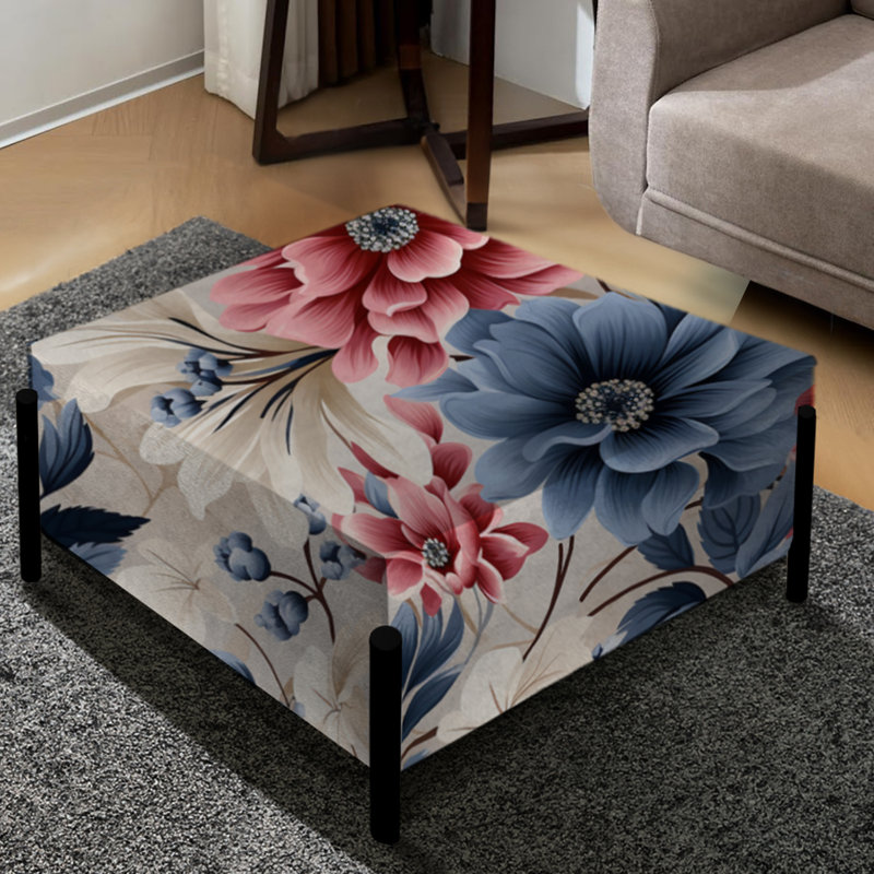 Motif de fleurs de ferme rose et bleu - grand repose-pieds carré floral