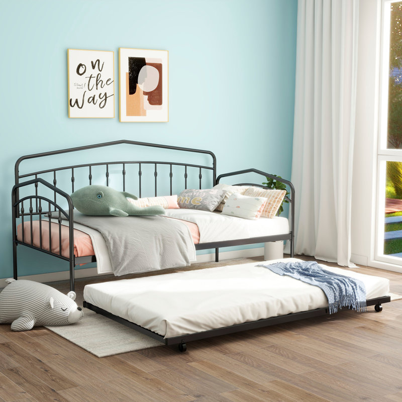 Lit de jour simple Fox avec lit gigogne, structure en métal robuste et conception silencieuse pour les chambres à coucher modernes
