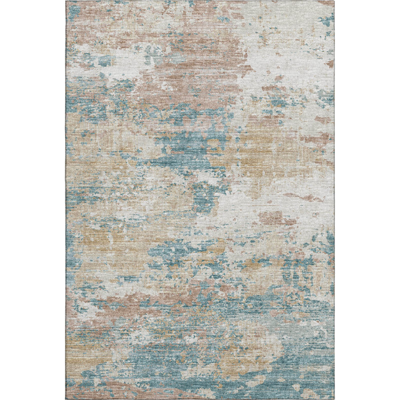 Premium Machine Washable Hintzen AMF69 Teal Rug, Rectangle 5' x 7'6"