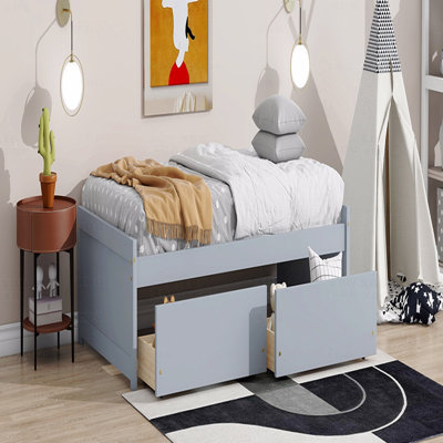 Twin Bed, With 2 Drawers, Solid Rubber Wood