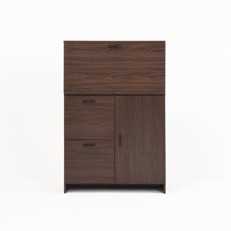 Space-saving Walnut Desk Cabinets For Compact Home Offices - Multifunctional Particle Board Design