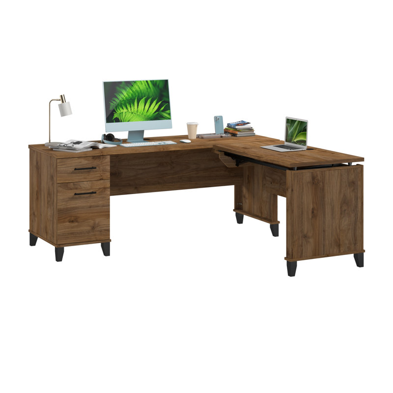 Bureau en L 72 po à 3 positions 72 W noyer frais, Noyer frais
