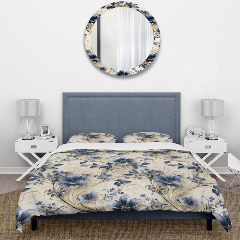 Ensemble de housse de couette Cobalt Blue Filigree Vines Victorian, Housse de couette pour grand lit et 2 taies décor