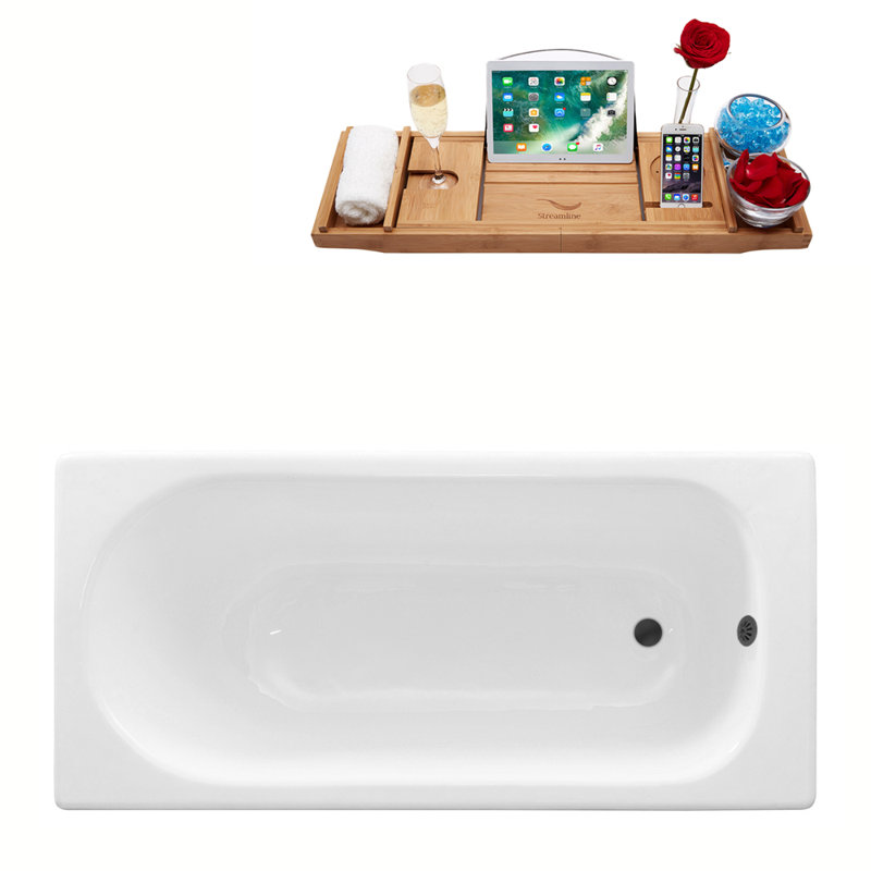 Baignoire de trempage encastrée 63 "avec plateau en bambou 63" Streamline, Noir mat