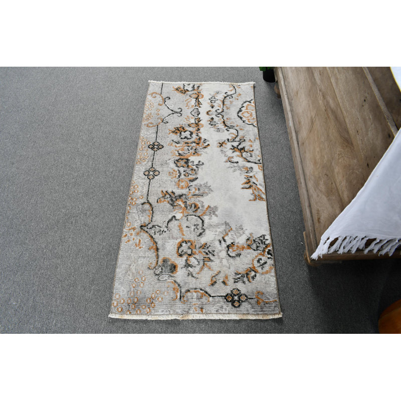 Floral Turkish Oushak Vintage Runner Rug with Timeless Intricate Design for Home Decor Black/Orange