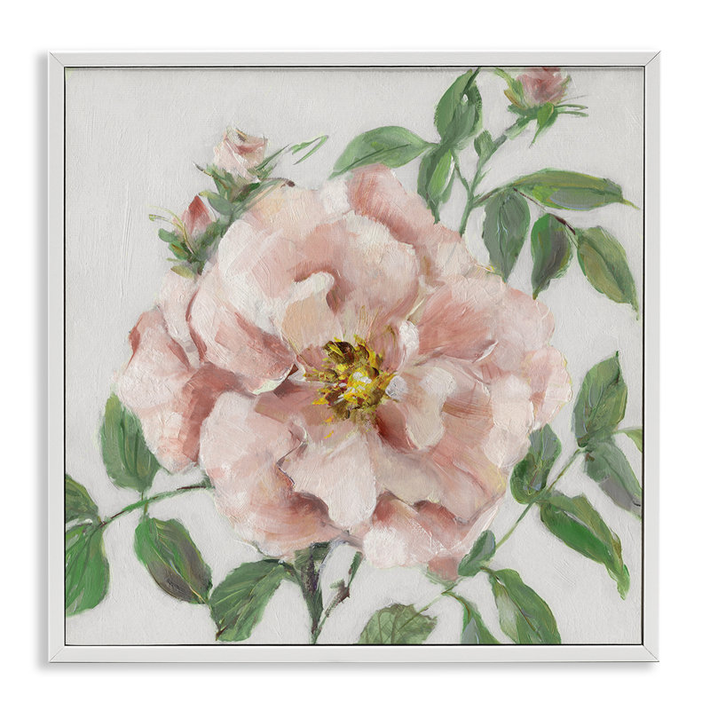 Estampe numérique traditionnelle avec fleur rose simple, design par Sally Swatland, H 17 po x l 17 po
