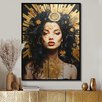 Golden Sun Crown Retro Goddess - Fashion Wall Art Living Room
