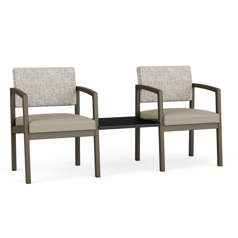 Lenox Steel Waiting Reception 2 Seat Tandem Metal Frame with Centre Table, Bronze, Midnight Black