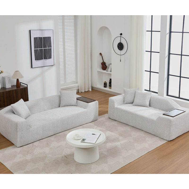 Boucle grise avec table de bout - 3 places et 2 places pour la détente du salon, Gris clair