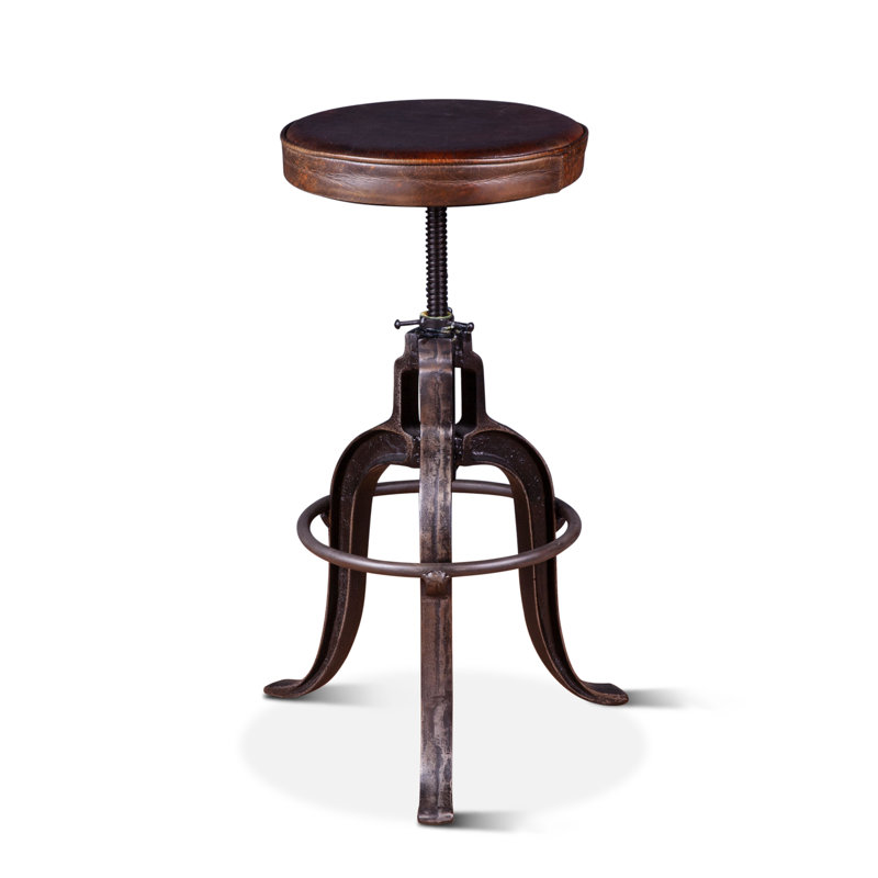 Wellington Upholstered Adjustable Stool with Metal Frame, Brown