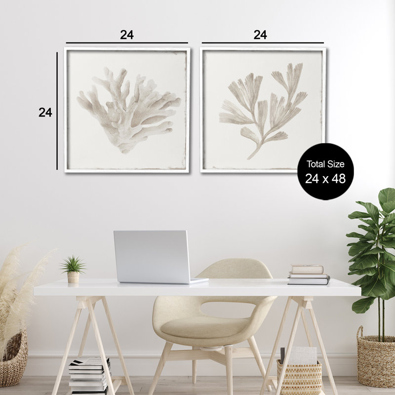 Ensemble de 2 giclées encadrées Coral Drift, design par Lily K., H 24 po x l 24 po